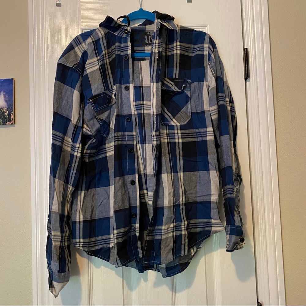 Flannel shirt with hood